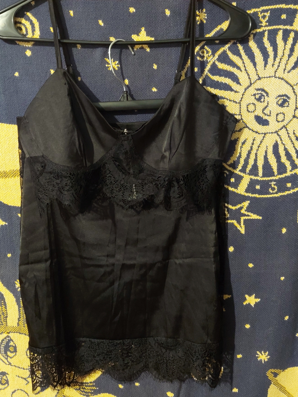 nwot black satin lace slip 2 piece skirt bralette zipper back sexy